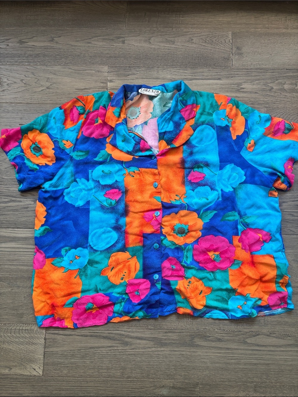 Lorenzo | Tropical Floral Button-Up Shirt - Blue, Orange & Pink Size XL